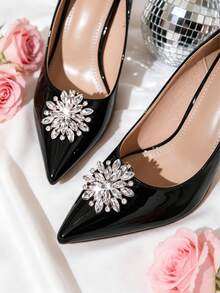 2 piezas Accesorios de zapatos desmontables DIY, clips de zapatos de mujer elegantes y de moda con forma de flor de girasol de metal con strass, dijes para bolsos, decoración para zapatos de tacón alto en negro, blanco y rojo para oficina y negocios - Blanco - Ver 1