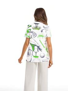 bianxia Breezy Fit, Women's Fashionable Golf Shirt - Casual Sports Short Sleeve With Zipper Detail, Geometric Pattern, Machine Washable - 混合色 - 查看 3