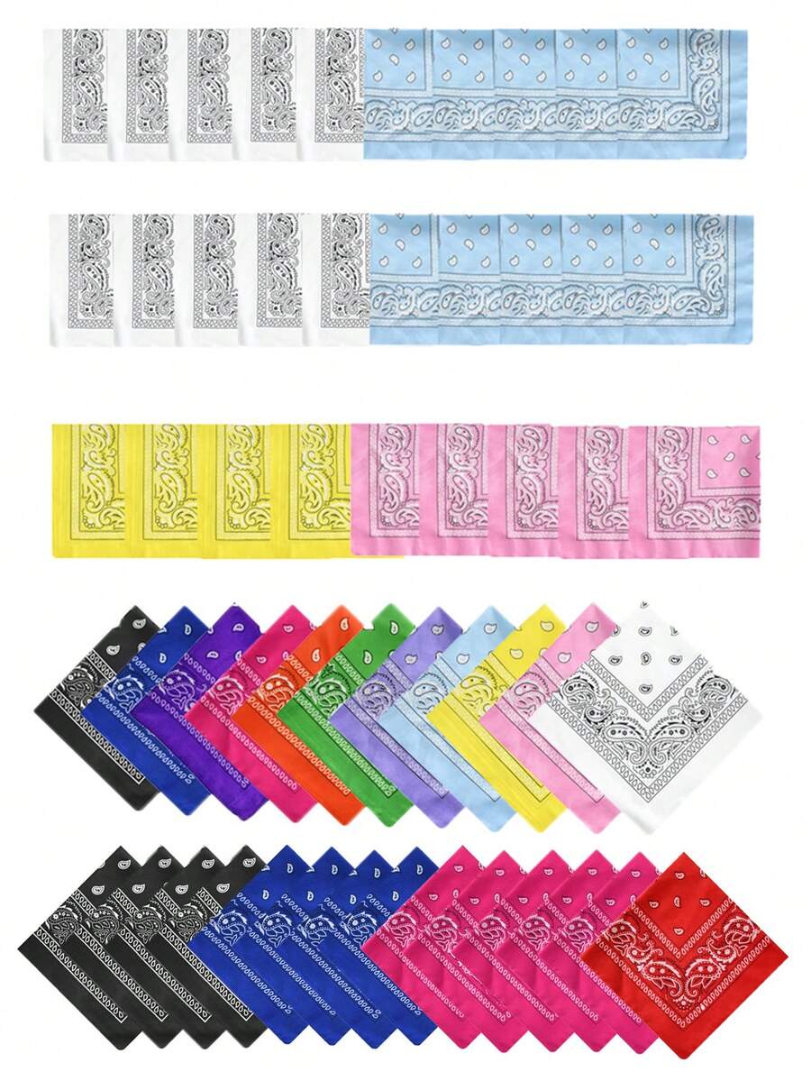 12pcs Fashion Paisley Pattern Square Handkerchiefs Unisex Versatile Accessories DIY Headscarf Hair Tie Scarf All Seasons - Multicolor - View 1