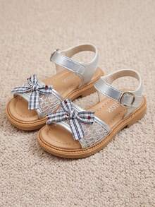 2026 Beige/Silver Girls' Open-Toe Bow Sandals - Versatile Princess Style Sandals, Suitable For Daily Wear And Other Occasions! - Silver - View 3