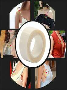 1 Roll Waterproof Clothing Fabric Tape, Double-Sided Invisible Body Adhesive, Bra Strap Tape, Transparent Lingerie Tape - Beige - View 5