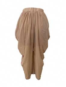 Summer New Nude Pink Chiffon Asymmetrical High Waist Elastic Waist Draping Flowy Slimming Harem Pants - Nude Pink - View 9