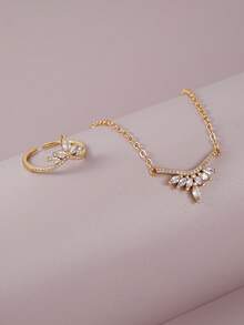 1 Set Exquisite Inlaid Artificial Zirconia Bracelet & Ring Jewelry Set, Fashionable Matching Accessories For Women's Daily Wear, Dates, Parties And Gatherings, Holiday Gift - Yellow Gold - View 2
