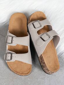 Men's Fashion Sandals With Cork Sole And Comfortable Insole, Adjustable Strap Slouchy Slide Style, Suitable For Summer Beach And Outdoor Walking, Unisex - Beige - View 6