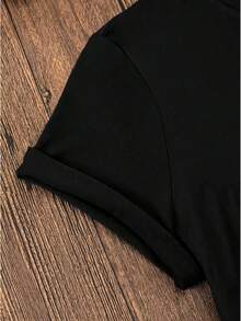 Camiseta de cuello redondo con estampado de letras MILANO, camiseta casual de manga corta para primavera y verano, ropa de mujer - Negro - Ver 3