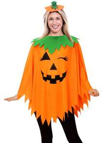2pcs/3pcs Women's Halloween Pumpkin Costume Set, Adult Pumpkin Cape With Shoulder Straps And Bag, Women's Halloween Outfit - Multicolor - View 8