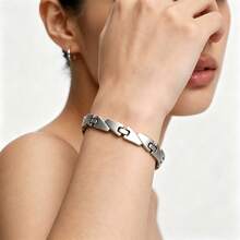 Unisex Minimalist Geometric Rhombus Link Bracelet, 2 Colors Waterproof Adjustable Daily Wear Accessory Gift - Silver - View 3