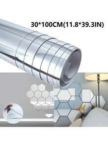 1 Roll Self-Adhesive Mirror Wall Sticker, Shatterproof And Washable, Suitable For Glass, Tile, Cabinet Doors And Smooth Surfaces. Modern Design Style, Segmented Design, Helps You Create Creative Home Decor And Mirror Wall Decoration Effects. - A - View 8
