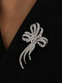 Elegant Minimalist Rhinestone Bow Fashion Brooch Women's Accessory - Silver - View 1