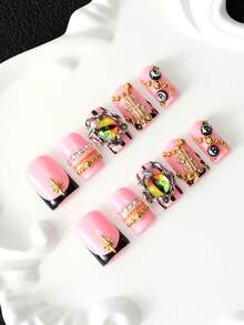 10 Buah Kit Kuku Palsu French Press Gel Multi-Layer Akrilik Buatan Tangan dengan Alat Kuku, Ujung Kuku Palsu 3D yang Dapat Dilepas dan Dilukis Tangan dengan Hiasan Mata Jahat & Rhinestone Logam Dollar, Gaya Gadis Keren Manis Y2K untuk Pakaian Pesta Liburan Sehari-hari, Dapat Digunakan Kembali - MultiWarna - View 1