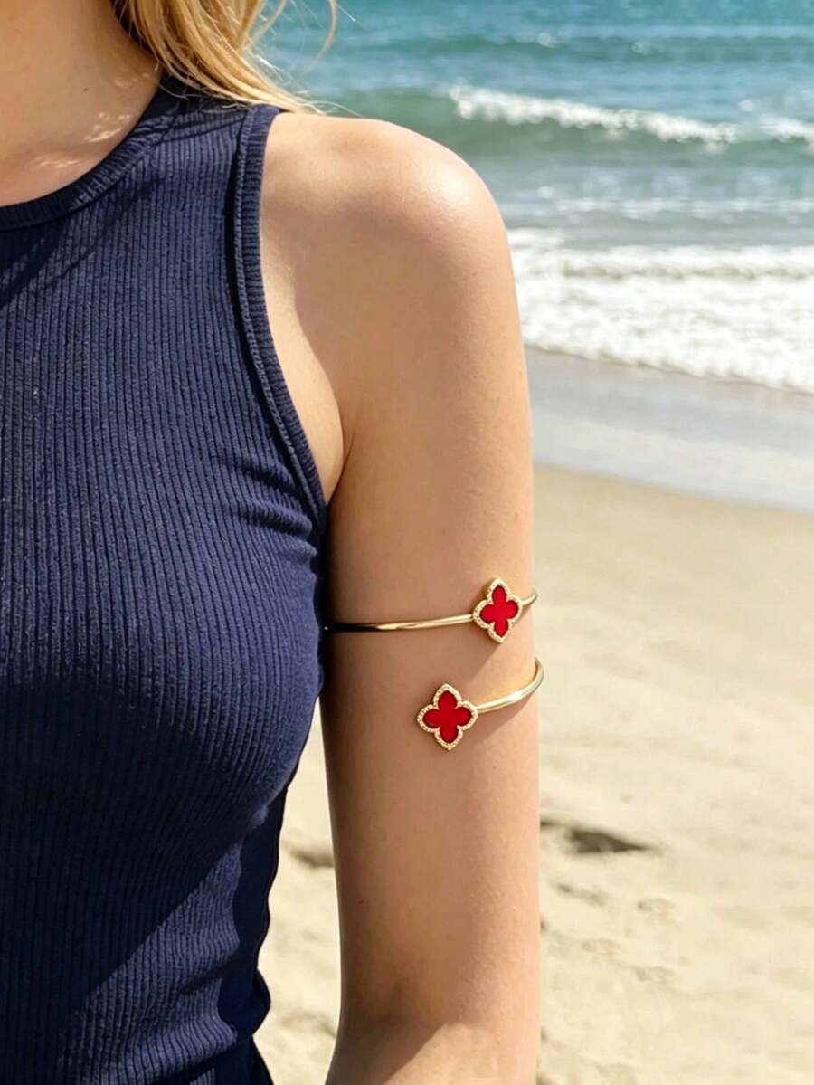 Minimalist Layered Arm Cuff - Red - View 1