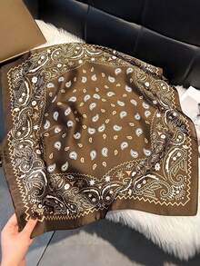 1 Piece Women's 70cm Square Scarf With Silk Paisley Floral Print, Versatile Scarf, Hair Accessory, Fashionable Dress Scarf - 卡其色 - 查看 1