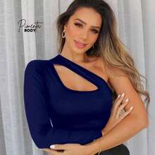 Angelina Women's Bodysuit With Choker Neckline, Puff Sleeves, Tailored In Premium Supplex Fabric - 藏蓝色 - 查看 3
