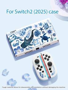 新款 Switch 2 (2025) 遊戲配件，1個海洋圖案 (鯨魚、水母、貝殼) 充電器與數據線收納袋，相容於 Switch/Switch 2代遊戲主機保護殼，Switch 2/Switch OLED/Switch NS 電池版收納袋/保護殼，卡匣盒、防塵蓋、底座、內建支架，可存放10張遊戲卡，便攜旅行、防摔耐壓遊戲卡匣盒控制器袋配件 - 彩色 - 查看 3