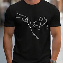 Camiseta deportiva informal de algodón% para hombre, camiseta holgada con estampado de perro divertido y manga corta con cuello redondo - Negro - Ver 1