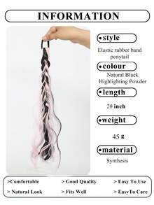 20 Inch Pink/Sky Blue/Black Synthetic Fiber Heat-Resistant Fluffy Ponytail Hair Extensions For Women | Suitable For Halloween, Christmas, Holiday Parties, World Cup - Multicolor - View 5