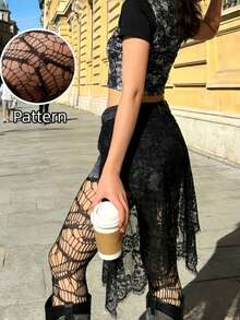Asymmetric Cracked Fishnet Pantyhose For Women, Run-Resistant High Stretch Mesh Tights, Soft Elastic Hollow Out Punk Style Stockings - Multicolor - View 4