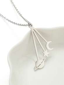 1pc Stainless Steel Crescent Moon Necklace - XL919 - View 4