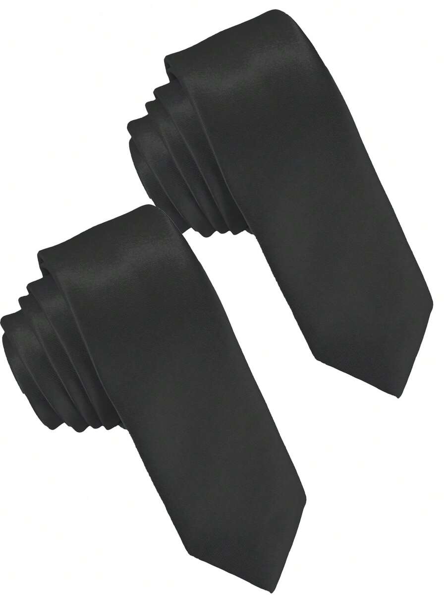 2pcs Men's Solid Color Tie, Business Formal Narrow Tie (5cm) - 2pcs Black - View 1