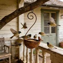 Vintage Distressed Iron Hanging Bird Feeder, Outdoor Garden Yard Bird Water Bowl Bird Bath, Hanging Bird Feeder, Vintage Iron Bird Water Bowl, Attract Wild Birds Yard Decor - A - View 5