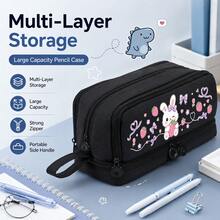 Cute Pencil Case,Desktop Storage Pencil Case, Large Capacity Design,Exquisite Printed With Multi-Layer Zipper Design,Back To School, First Day Of School - Multicolor - View 5