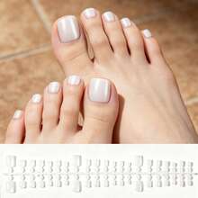 Summer Versatile Vibrant Experience,42Pcs S/M/L Full Size Short Square Fake Toenails,Multicolor Shades Wide Light Cat Eye Transparent Set,Neat Wrap Edge Shape,Multi-Color Mix&Reusable,For Seaside&Hot Spring,With Jelly Glue&Nail File - White - View 7