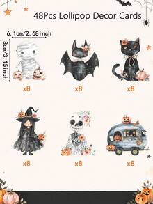 48pcs Halloween Lollipop Decoration Cards, Halloween Trick Or Treat Gift Candy Packaging Tags Labels With Cartoon Black Cat Skeleton Bat Design, Halloween Party Favor Fillers, Halloween Decorations 2026, Halloween Gifts, Halloween Party Supplies, Halloween Table Decorations, Halloween Party Gifts, Christmas Decorations, Autumn Winter Holiday Decorations, Christmas Decorations - Cartoon Black Cat Skull - View 11