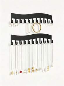 2pcs White/Black Wall Necklace Storage Rack Acrylic Wall Jewelry Storage Box Decorative Art Style Necklace Holder Hanging Storage Display Rack Can Store Rings, Earrings, Bracelets, Suitable For New Year, Valentine's Day, Mother's Day, Summer Decoration,Bedroom Room Decor,Back To School - Clear - View 2