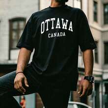 OTTAWA CANADA Bow Print With Large, Elegant White Lettering, Modern Urban Design, Ideal For City Walks And Casual Events, Men's T-Shirt - 黑色 - 查看 1