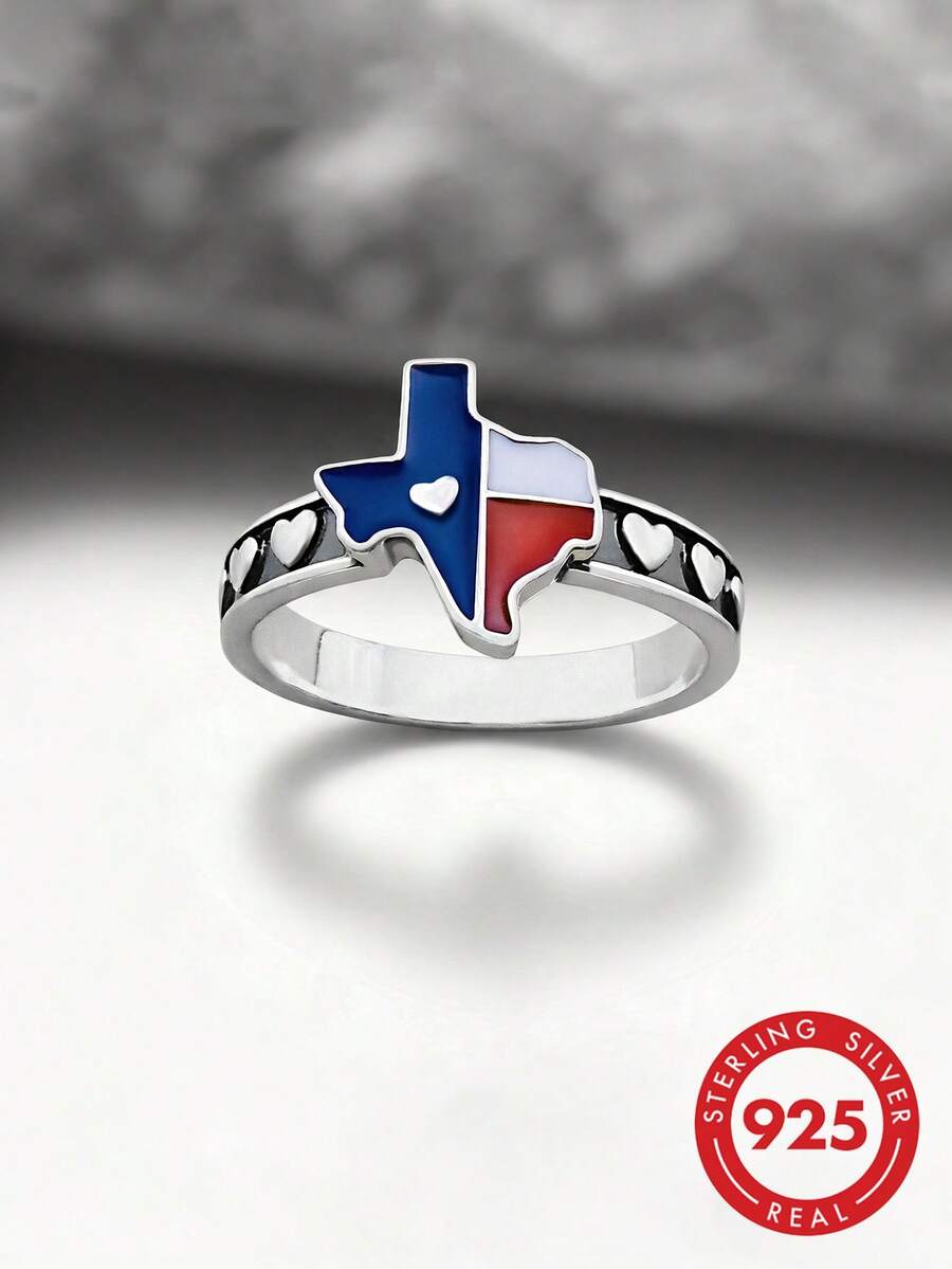 1 buah Cincin Minimalis & Unik Perak Sterling 925 "Texas Love", Hadiah Perhiasan Istimewa untuk Wanita - Cincin Cinta Texas - View 1