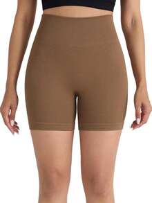 3 Pack High Waisted Seamless Workout Shorts Women Butt Lifting Tummy Control Biker Shorts 3 Inch - Pink, Black, Brown - View 8