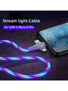 Glowing LED 3-In-1 Braided Fast Charging Cable, Multi Port USB-C/Lightning/Micro USB Cord, High Speed Charge & Data Sync For IPhone 17/16/15 Series Compatible With Samsung Galaxy, Ideal For Home Office Travel, Perfect Holiday Gift - Hot Pink - View 6