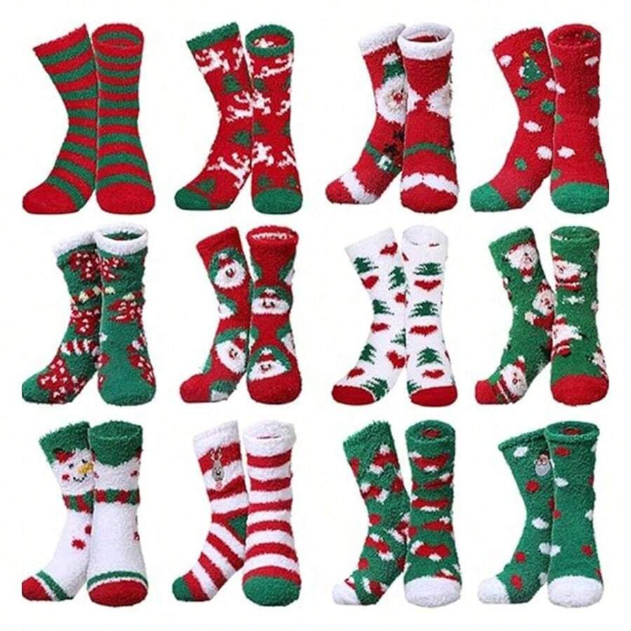 5 Pairs Christmas Socks, Fluffy And Fun, Warm And Elastic For Winter, Novel And Colorful, Unisex Holiday Crew Socks - Multicolor - View 1