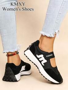 Women's Casual Comfortable Walking Shoes, Non-Slip Hook And Loop Flat Sports Sneakers - Black - View 8