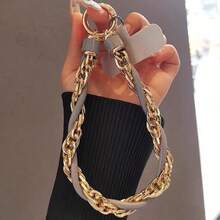 Lanyard pentru telefon cu curea de încheie pe încheietură din piele PU și lanț auriu, stil Ins, pandantiv fashion versatil și portabil, accesoriu premium rafinat de nișă pentru exterior, anti-pierdere, curea pentru cameră CCD, charm pentru geantă, breloc pandantiv, unisex - Multicolor - Vizualizare 13
