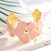 3D Floral Open Cuff Bracelet - Romantic Vintage Style Hand Accessory, Daily Commute/Date/Vacation, Gold Trim+Multiple Colors Available+Exquisite Petals - Multicolor - View 12
