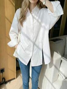 Women's Solid Color Single-Breasted Casual Versatile Daily Wear Shirt - White - View 2