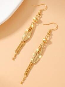 2pcs Fashionable Personalized Tassel Pendant Earrings, Suitable For Women's Daily Wear, Gift - Gold - View 1