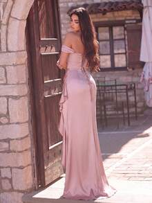 Faeriesty Elegant One-Shoulder Asymmetric Ruffle Formal Evening Dress, Suitable For Wedding Guests, Formal Galas, Banquets And High-End Dinners Party - Dusty Pink - View 2