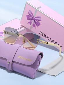 ZOVUJUMY Luxury Frameless Cut-Edge Sunglasses, Exquisite Metal Carved Temples, Slimming Women's Versatile, Daily Commute, Date Shopping, Suitable For Various Style Outfits Elegant Women's Holiday Gift - Multicolor - View 11