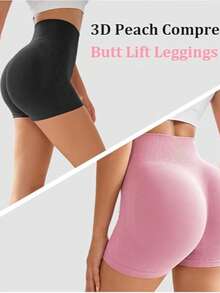 3 Pack High Waisted Seamless Workout Shorts Women Butt Lifting Tummy Control Biker Shorts 3 Inch - Pink, Black, Brown - View 9