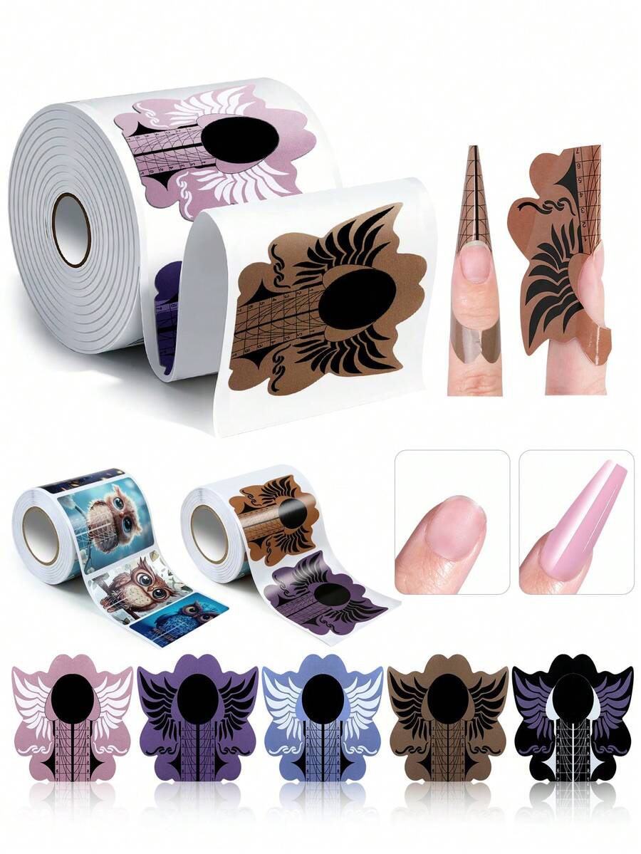 100/500 Pcs Nail Art Form With Line French Acrylic UV Nail Gel Tips Extension Forms 5 Colors Owl & Spider Pattern Nail Art Guide Mold Curl Stickers Nail Building Gel - Multicolor - View 1