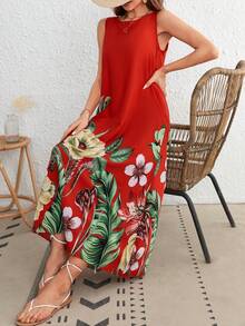 VCAY De Verano Sin Mangas Rojo Con Estampado Tropical Para Mujer, Adecuado Para Uso En La Playa - Amarillo - Ver 12