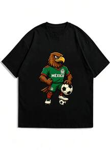Blusa de manga corta de escote en V para hombre con patrones estampados de pájaros voladores, camisetas deportivas transpirables y de secado rápido, queridas por los aficionados al fútbol - Negro - Ver 5