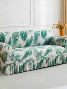 1pc Skirt Sofa Cover, Tropical Plant Print Pattern, Dust-Proof & Dirt-Resistant, Elastic One-Piece Full Coverage Skirt Sofa Protector, Living Room Home Decor, 1/2/3/4 Seater Sofa Decoration, All Season Universal, Machine Washable & Hand Washable - Sprout Green - View 6