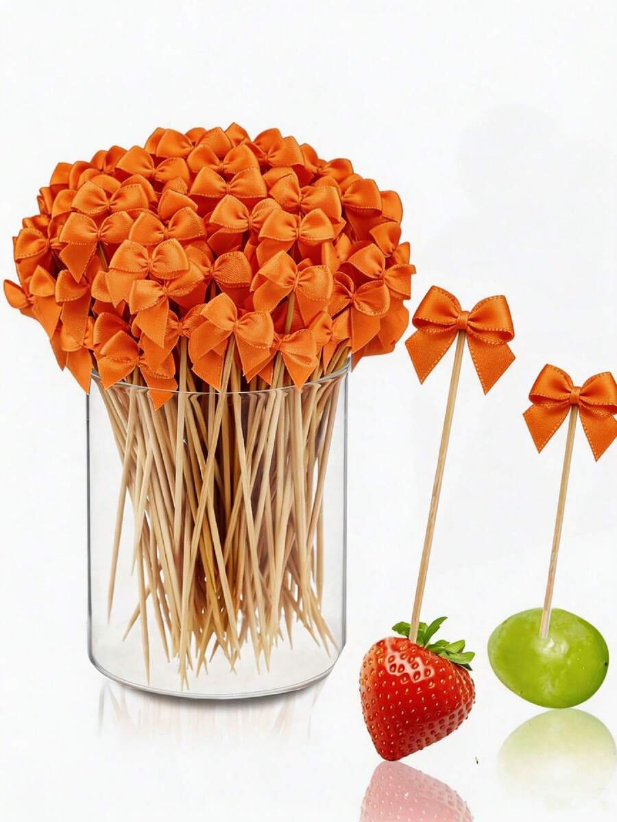 50pcs/Pink Bow Toothpicks, Bow Toothpicks, Exquisite Bamboo Toothpicks, Suitable For Appetizers And Drinks, Birthday Bachelorette Party, Wedding Bridal Shower And Bow Theme Party Decoration