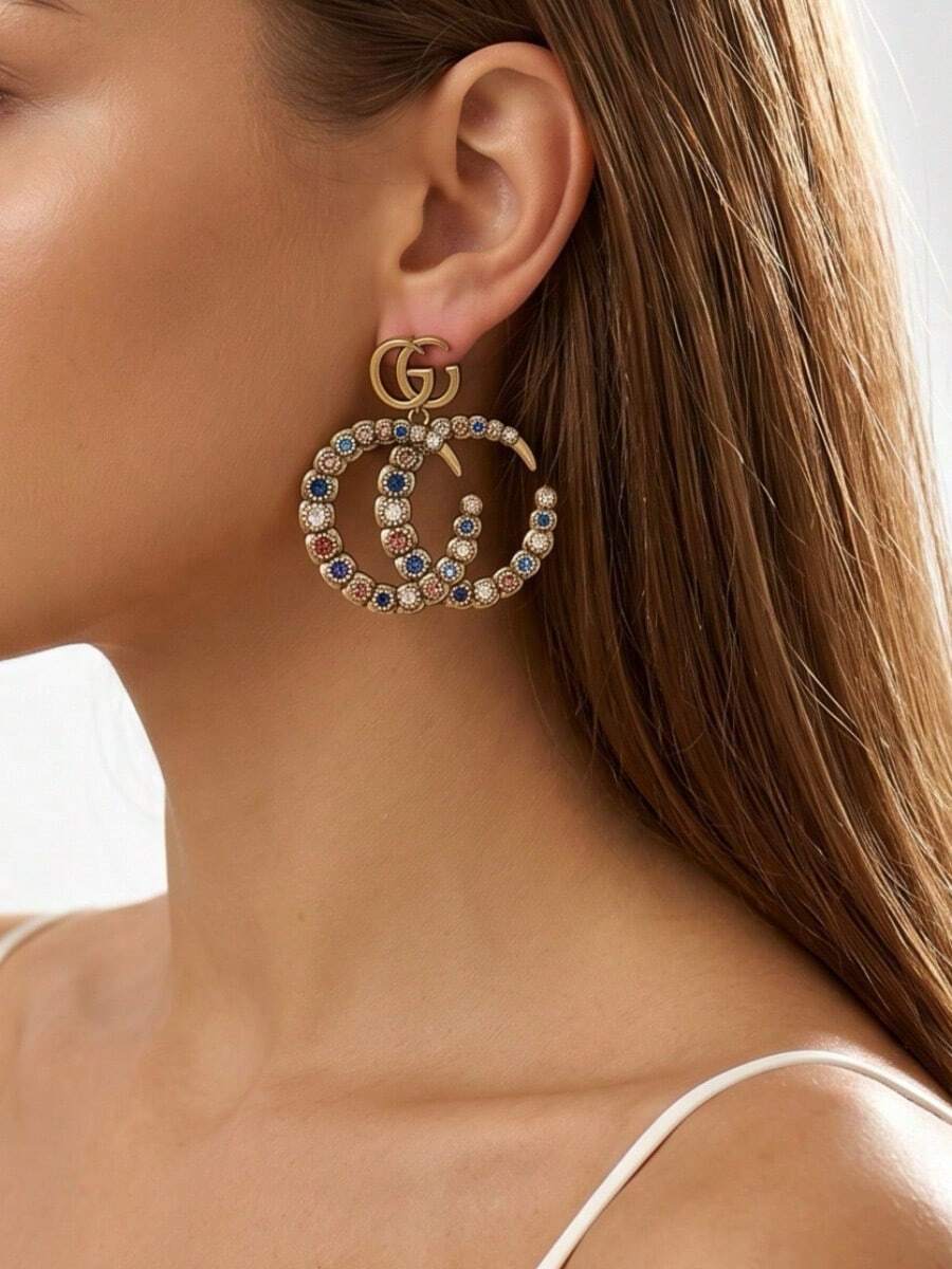 1 par de pendientes geométricos asimétricos con forma de letra, minimalistas, elegantes y versátiles, adecuados para que las mujeres los usen en cualquier ocasión, citas, regalo para seres queridos - Multicolor - Ver 1