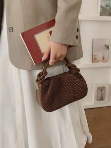 Niche Design Woven Pattern Handbag, Fashionable And Simple Solid Color Personalized Crossbody Bag, Exquisite And Versatile Shoulder Bag - Coffee - View 5