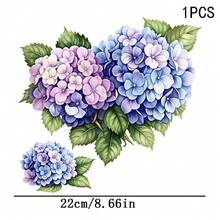 1/2/3 PIEZAS Vinilo Transferible por Calor Duradero y Lavable, Patrón Floral Pintado a Mano de Acuarela con Hortensias Degradadas en Azul y Púrpura con Hojas Verdes, Pegatina Transferible por Calor, Pegatina Transferible por Plancha - Adecuado para Almohadas, DIY, Mochilas, Camisetas, Bolsas de Lona, Sudaderas, Vaqueros, Ropa, Suministros de Costura - Multicolor - Ver 3