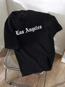 Men's T-Shirt, Los Angeles Gothic Style Graphic Tee, New Spring/Summer Men's Sportswear, Casual Fashion Soft Breathable Men's Black Short Sleeve Top - Black - View 2